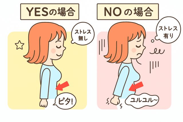 筋肉反射、YESの場合とNOの場合の女性のイメージイラスト